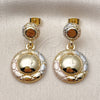 Oro Laminado Stud Earring, Gold Filled Style Diamond Cutting Finish, Tricolor, 02.170.0564.1