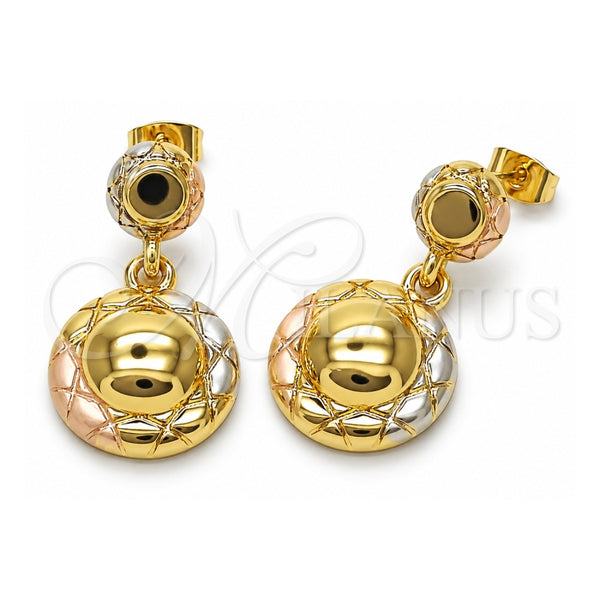 Oro Laminado Stud Earring, Gold Filled Style Diamond Cutting Finish, Tricolor, 02.170.0564.1