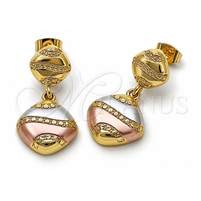 Oro Laminado Stud Earring, Gold Filled Style Polished, Tricolor, 02.170.0565.1