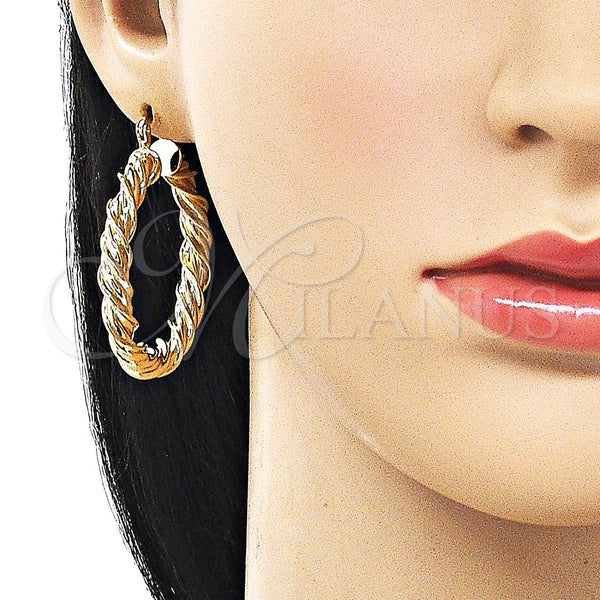 Gold Filled Hoop Earrings — Medium Hoop Twist and Hollow Design Polished 02. — alternate product view — SKU 161870 | Oro Laminado aretes de aro — Medium Hoop Twist and Hollow diseño pulido 02. — SKU 161870