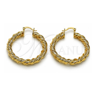 Oro Laminado Medium Hoop, Gold Filled Style Twist and Hollow Design, Polished, Golden Finish, 02.170.0566.40