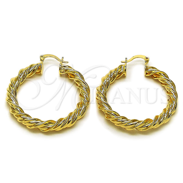 Gold Filled Hoop Earrings — Medium Hoop Twist and Hollow Design Polished 02. — main product view — SKU 161870 | Oro Laminado aretes de aro — Medium Hoop Twist and Hollow diseño pulido 02. — SKU 161870