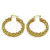 Oro Laminado Medium Hoop, Gold Filled Style Twist and Hollow Design, Polished, Golden Finish, 02.170.0566.40
