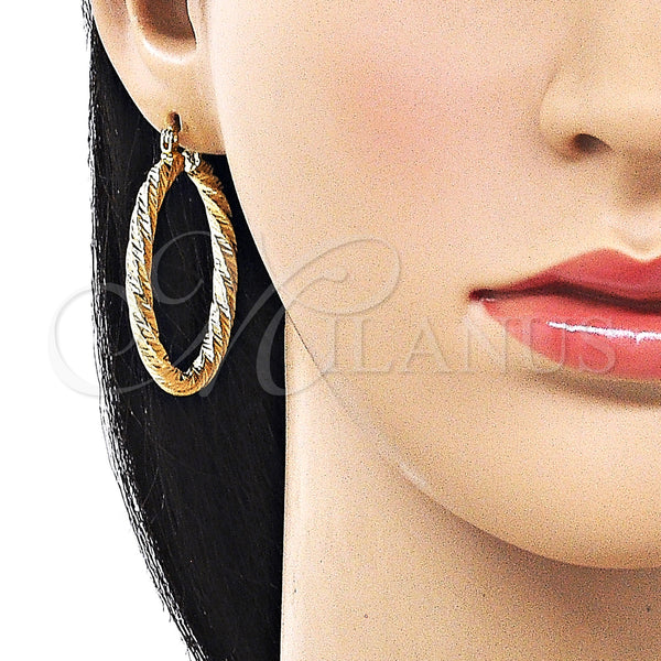 Gold Filled Hoop Earrings — Medium Hoop Twist Design Diamond Cutting 02. — alternate product view — SKU 161871 | Oro Laminado aretes de aro — Medium Hoop Twist diseño Diamond Cutting 02. — SKU 161871