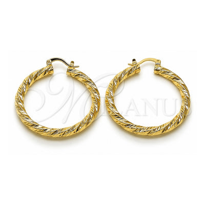 Oro Laminado Medium Hoop, Gold Filled Style Twist Design, Diamond Cutting Finish, Golden Finish, 02.170.0567.40