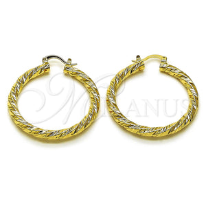 Gold Filled Hoop Earrings — Medium Hoop Twist Design Diamond Cutting 02. — main product view — SKU 161871 | Oro Laminado aretes de aro — Medium Hoop Twist diseño Diamond Cutting 02. — SKU 161871