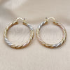 Oro Laminado Medium Hoop, Gold Filled Style Twist Design, Diamond Cutting Finish, Tricolor, 02.170.0567.1.40