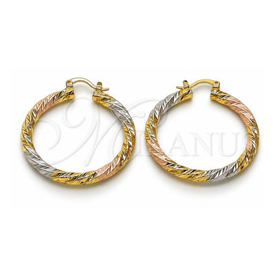Oro Laminado Medium Hoop, Gold Filled Style Twist Design, Diamond Cutting Finish, Tricolor, 02.170.0567.1.40