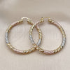 Oro Laminado Large Hoop, Gold Filled Style Twist Design, Diamond Cutting Finish, Tricolor, 02.170.0567.1.50