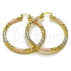 Oro Laminado Large Hoop, Gold Filled Style Twist Design, Diamond Cutting Finish, Tricolor, 02.170.0567.1.50