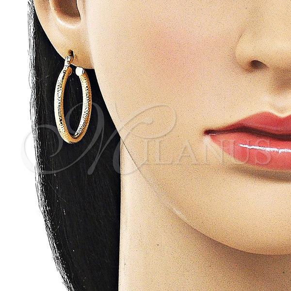 Gold Filled Hoop Earrings — Medium Hoop Hollow Design Diamond Cutting 02. — alternate product view — SKU 161875 | Oro Laminado aretes de aro — Medium Hoop Hollow diseño Diamond Cutting 02. — SKU 161875