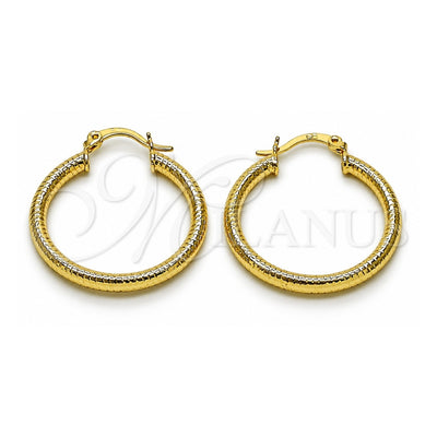 Oro Laminado Medium Hoop, Gold Filled Style Hollow Design, Diamond Cutting Finish, Golden Finish, 02.213.0258.30
