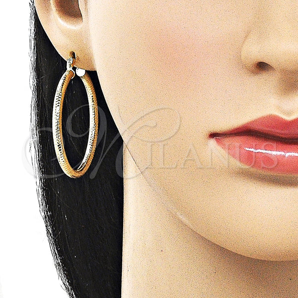 Gold Filled Hoop Earrings — Medium Hoop Hollow Design Diamond Cutting 02. — alternate product view — SKU 161876 | Oro Laminado aretes de aro — Medium Hoop Hollow diseño Diamond Cutting 02. — SKU 161876