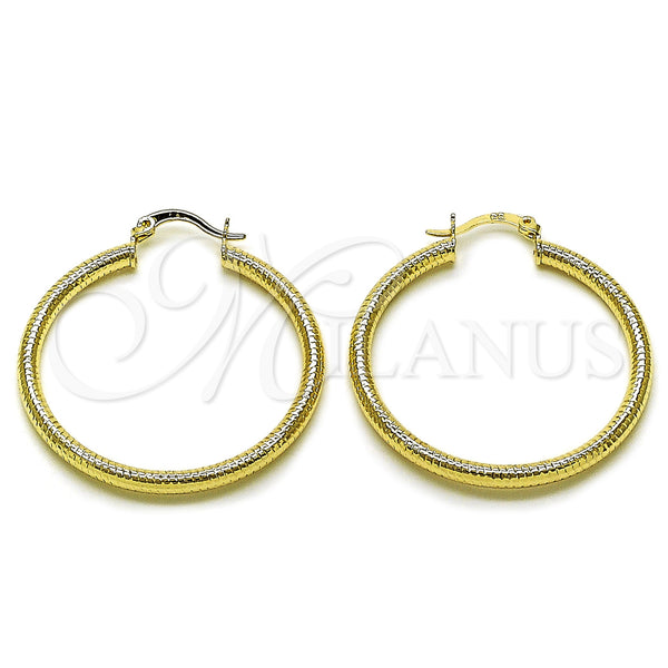 Gold Filled Hoop Earrings — Medium Hoop Hollow Design Diamond Cutting 02. — main product view — SKU 161876 | Oro Laminado aretes de aro — Medium Hoop Hollow diseño Diamond Cutting 02. — SKU 161876