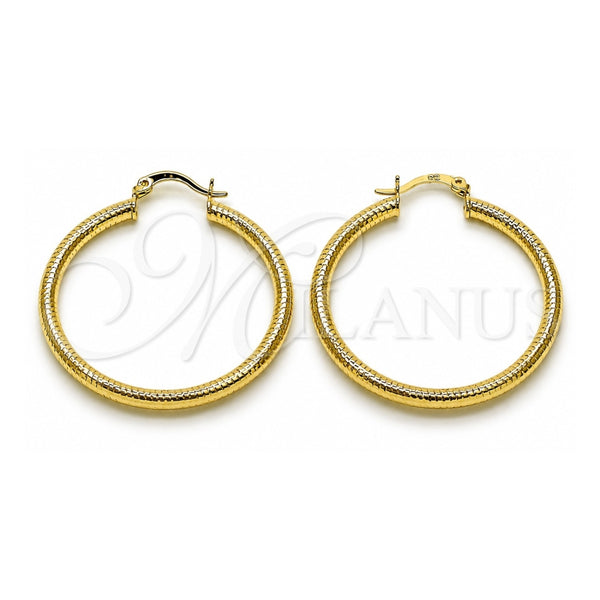 Oro Laminado Medium Hoop, Gold Filled Style Hollow Design, Diamond Cutting Finish, Golden Finish, 02.213.0258.40