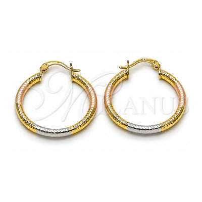 Oro Laminado Medium Hoop, Gold Filled Style Hollow Design, Diamond Cutting Finish, Tricolor, 02.213.0258.1.30