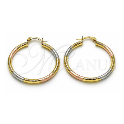 Oro Laminado Medium Hoop, Gold Filled Style Hollow Design, Diamond Cutting Finish, Tricolor, 02.213.0258.1.40