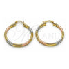 Oro Laminado Medium Hoop, Gold Filled Style Hollow Design, Diamond Cutting Finish, Tricolor, 02.213.0258.1.40