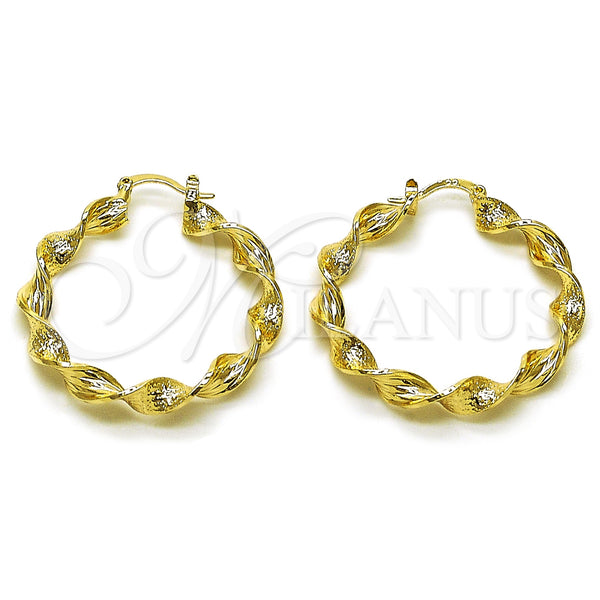 Oro Laminado Medium Hoop, Gold Filled Style Twist Design, Matte Finish, Golden Finish, 02.170.0568.40