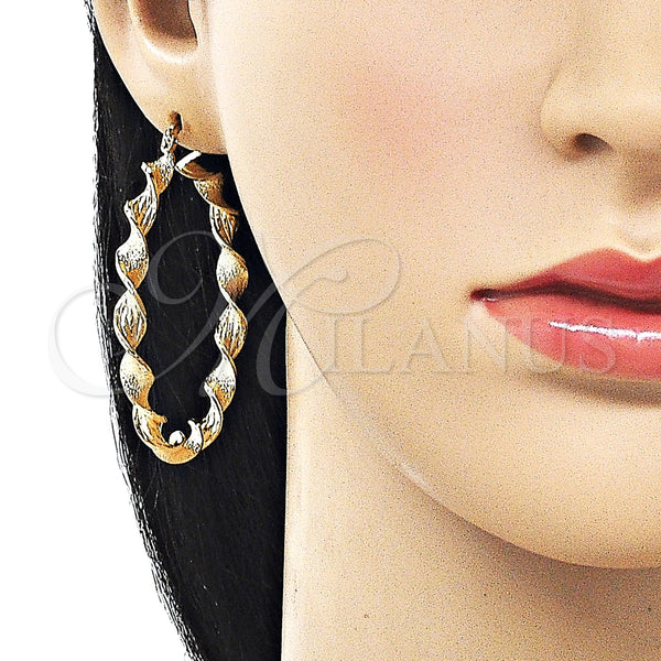 Gold Filled Hoop Earrings — Large Hoop Twist Design Matte 02. — alternate product view — SKU 161880 | Oro Laminado aretes de aro — Large Hoop Twist diseño Matte 02. — SKU 161880