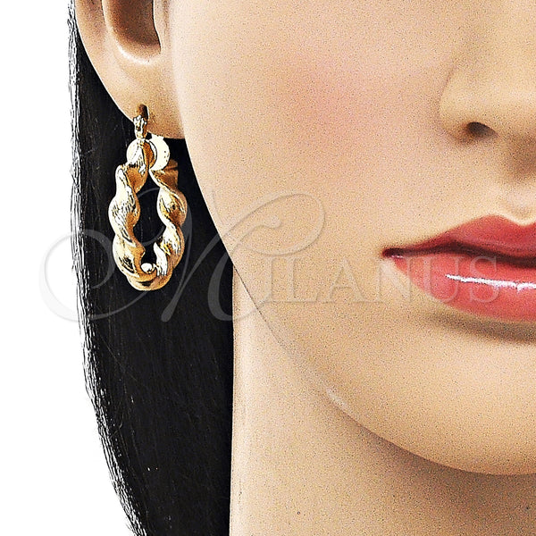 Gold Filled Hoop Earrings — Medium Hoop Twist and Hollow Design Diamond Cutting — alternate product view — SKU 161881 | Oro Laminado aretes de aro — Medium Hoop Twist and Hollow diseño Diamond Cutting — SKU 161881