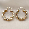 Oro Laminado Medium Hoop, Gold Filled Style Twist and Hollow Design, Diamond Cutting Finish, Golden Finish, 02.170.0021.30