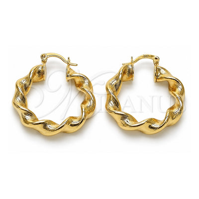 Oro Laminado Medium Hoop, Gold Filled Style Twist and Hollow Design, Diamond Cutting Finish, Golden Finish, 02.170.0021.30