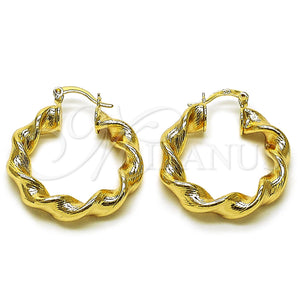 Gold Filled Hoop Earrings — Medium Hoop Twist and Hollow Design Diamond Cutting — main product view — SKU 161881 | Oro Laminado aretes de aro — Medium Hoop Twist and Hollow diseño Diamond Cutting — SKU 161881