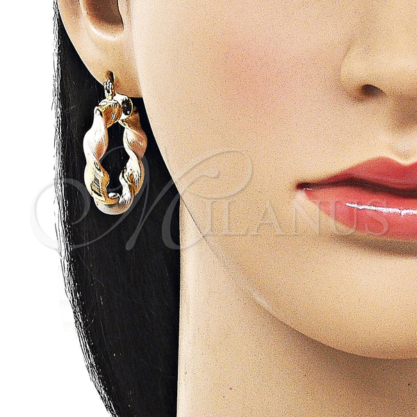 Gold Filled Hoop Earrings — Medium Hoop Twist and Hollow Design Diamond Cutting — alternate product view — SKU 161882 | Oro Laminado aretes de aro — Medium Hoop Twist and Hollow diseño Diamond Cutting — SKU 161882