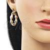 Oro Laminado Medium Hoop, Gold Filled Style Twist and Hollow Design, Diamond Cutting Finish, Tricolor, 02.170.0021.1.30