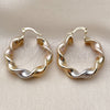 Oro Laminado Medium Hoop, Gold Filled Style Twist and Hollow Design, Diamond Cutting Finish, Tricolor, 02.170.0021.1.30