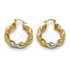Oro Laminado Medium Hoop, Gold Filled Style Twist and Hollow Design, Diamond Cutting Finish, Tricolor, 02.170.0021.1.30