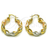 Oro Laminado Medium Hoop, Gold Filled Style Twist and Hollow Design, Diamond Cutting Finish, Tricolor, 02.170.0021.1.30