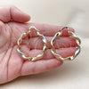 Oro Laminado Medium Hoop, Gold Filled Style Twist and Hollow Design, Diamond Cutting Finish, Tricolor, 02.170.0021.1.40