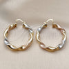 Oro Laminado Medium Hoop, Gold Filled Style Twist and Hollow Design, Diamond Cutting Finish, Tricolor, 02.170.0021.1.40