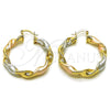 Oro Laminado Medium Hoop, Gold Filled Style Twist and Hollow Design, Diamond Cutting Finish, Tricolor, 02.170.0021.1.40