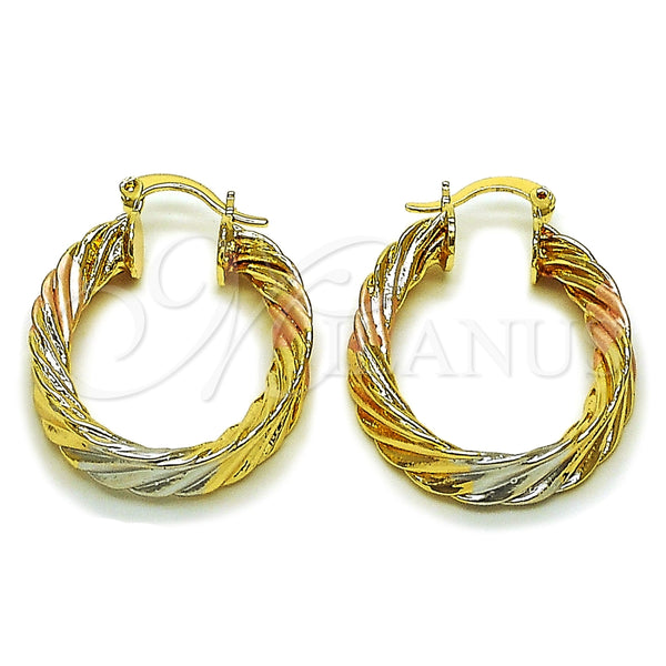 Oro Laminado Medium Hoop, Gold Filled Style Hollow Design, Polished, Tricolor, 02.170.0569.1.30