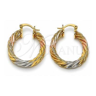 Oro Laminado Medium Hoop, Gold Filled Style Hollow Design, Polished, Tricolor, 02.170.0569.1.30