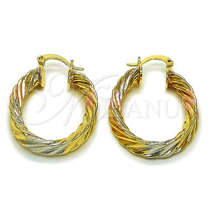 Gold Filled Hoop Earrings — Medium Hoop Hollow Design Polished Tricolor 02. — main product view — SKU 161885 | Oro Laminado aretes de aro — Medium Hoop Hollow diseño pulido Tricolor 02. — SKU 161885