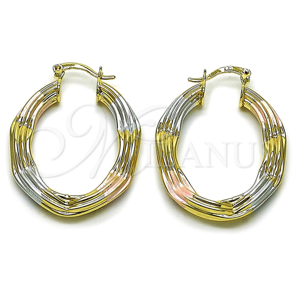 Oro Laminado Medium Hoop, Gold Filled Style Hollow Design, Polished, Tricolor, 02.170.0570.1.30