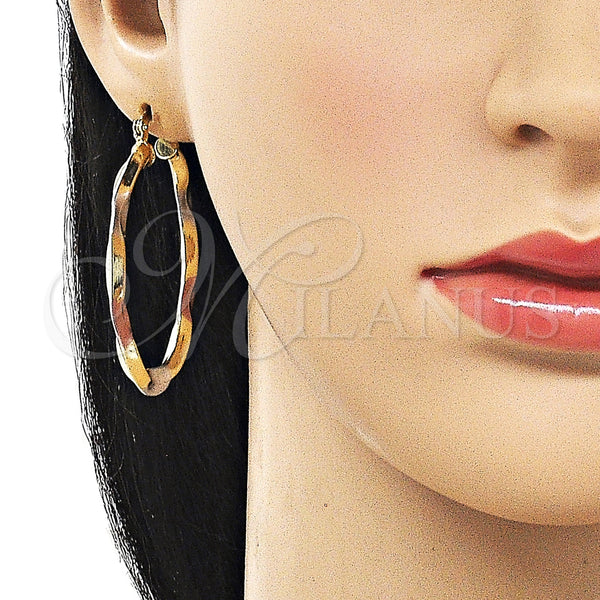 Gold Filled Hoop Earrings — Medium Hoop Hollow Design Polished Tricolor 02. — alternate product view — SKU 161889 | Oro Laminado aretes de aro — Medium Hoop Hollow diseño pulido Tricolor 02. — SKU 161889
