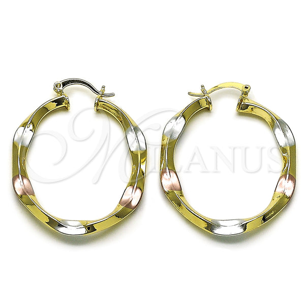 Gold Filled Hoop Earrings — Medium Hoop Hollow Design Polished Tricolor 02. — main product view — SKU 161889 | Oro Laminado aretes de aro — Medium Hoop Hollow diseño pulido Tricolor 02. — SKU 161889