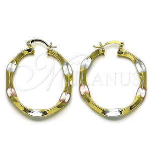 Gold Filled Hoop Earrings — Medium Hoop Hollow Design Polished Tricolor 02. — main product view — SKU 161889 | Oro Laminado aretes de aro — Medium Hoop Hollow diseño pulido Tricolor 02. — SKU 161889