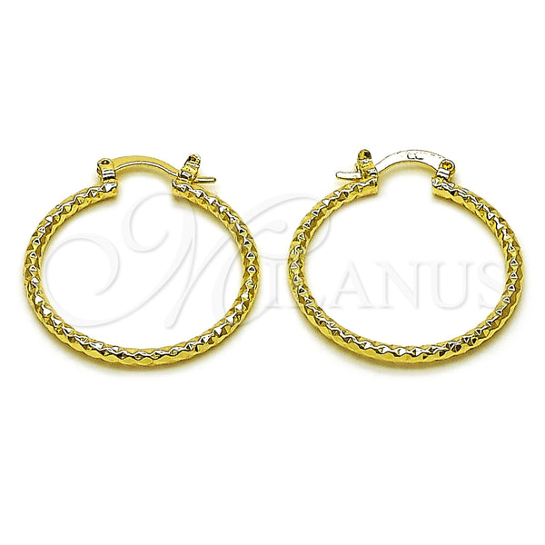 Oro Laminado Medium Hoop, Gold Filled Style Diamond Cutting Finish, Golden Finish, 02.170.0296.1.30