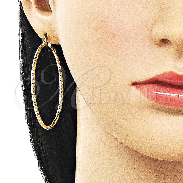 Gold Filled Hoop Earrings — Large Hoop Diamond Cutting 02. — alternate product view — SKU 161894 | Oro Laminado aretes de aro — Large Hoop Diamond Cutting 02. — SKU 161894