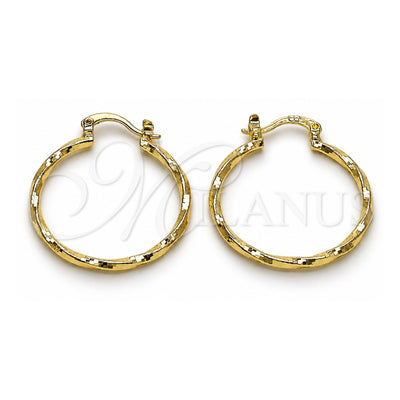 Oro Laminado Medium Hoop, Gold Filled Style Twist Design, Diamond Cutting Finish, Golden Finish, 02.170.0572.30