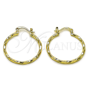 Gold Filled Hoop Earrings — Medium Hoop Twist Design Diamond Cutting 02. — main product view — SKU 161897 | Oro Laminado aretes de aro — Medium Hoop Twist diseño Diamond Cutting 02. — SKU 161897