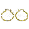 Oro Laminado Medium Hoop, Gold Filled Style Twist Design, Diamond Cutting Finish, Golden Finish, 02.170.0572.30