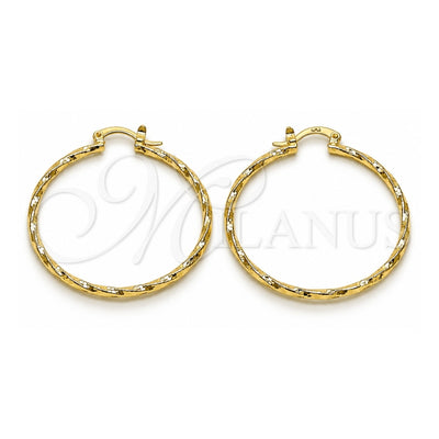 Oro Laminado Medium Hoop, Gold Filled Style Twist Design, Diamond Cutting Finish, Golden Finish, 02.170.0572.40