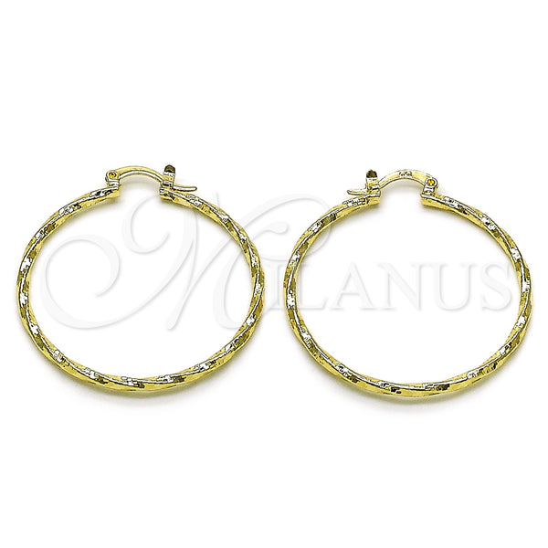 Gold Filled Hoop Earrings — Medium Hoop Twist Design Diamond Cutting 02. — main product view — SKU 161898 | Oro Laminado aretes de aro — Medium Hoop Twist diseño Diamond Cutting 02. — SKU 161898